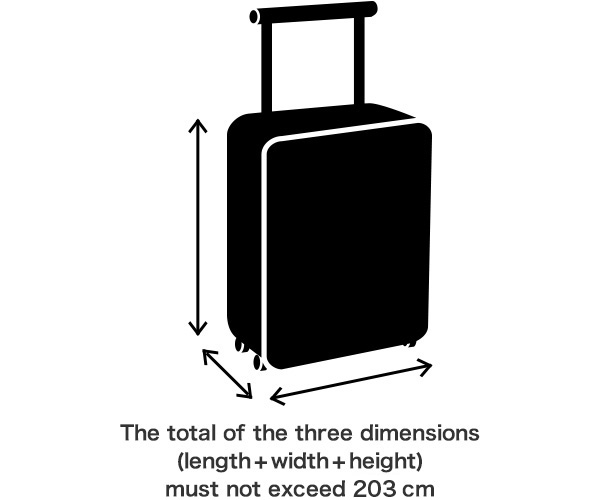 The total of the three dimensions(length+width+height)must not exceed 203cm