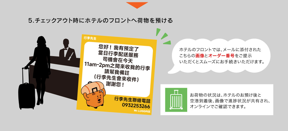 チェックアウト時にホテルのフロントへ荷物を預ける